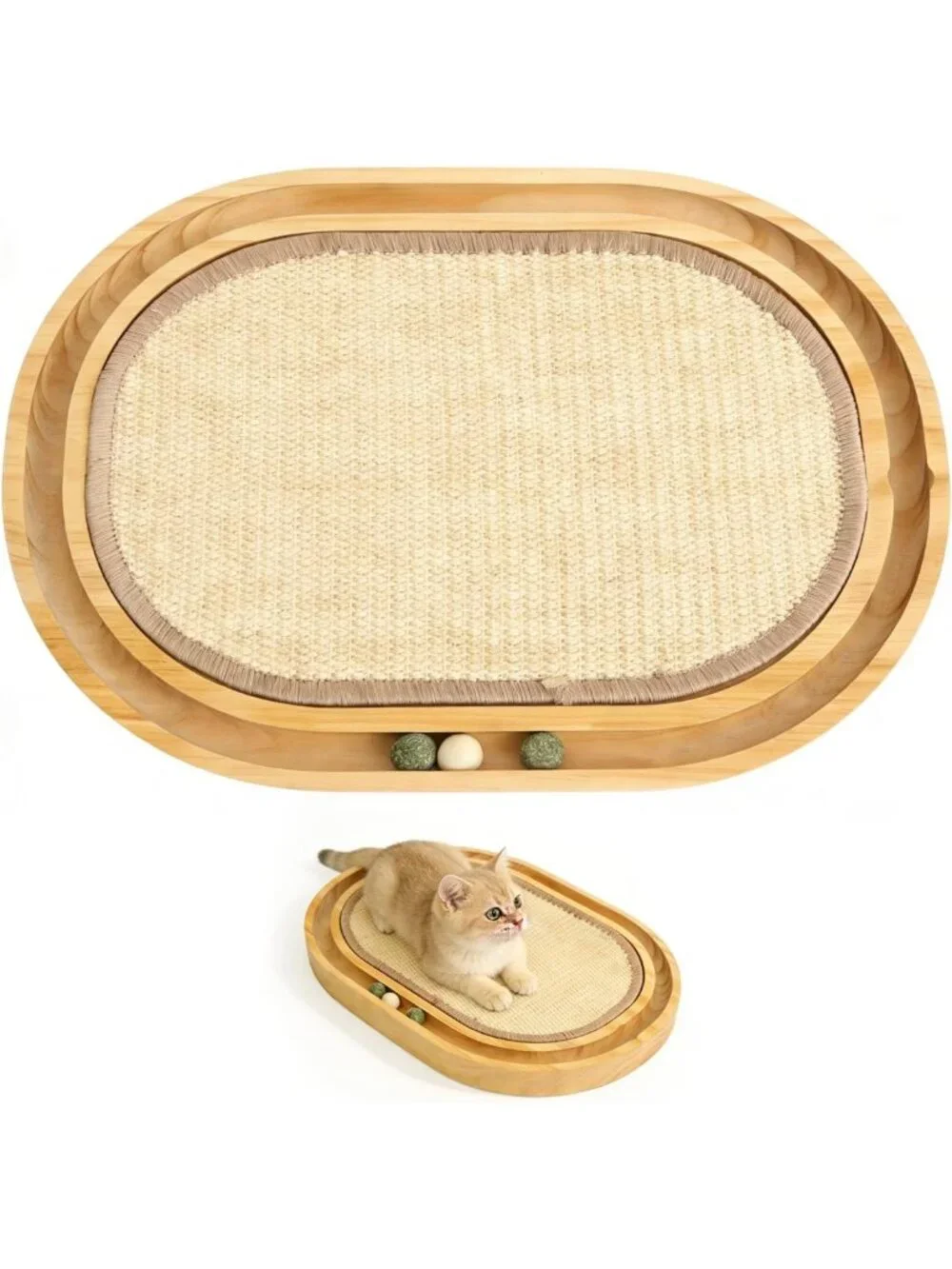 Cozy 2-in-1 Cat Scratch Pad & Bed, Sisal Mat with Interactive Ball Toy, Indoor